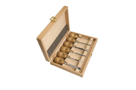 Pear Handled Carving Tool in Wooden Box, Set of 6