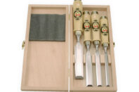 Unpolished set of four chisels in wood box