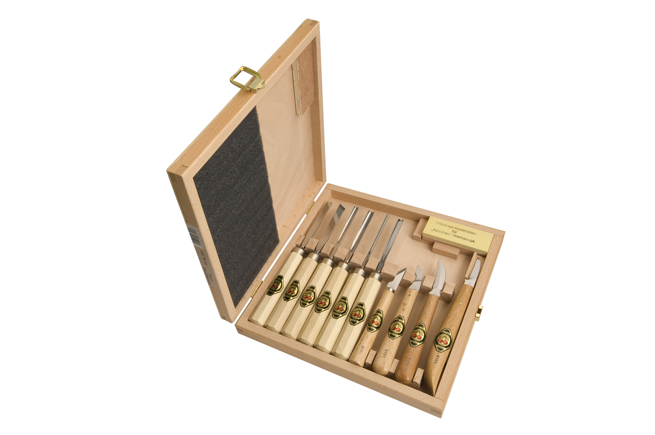 Set of 11 Carving Tools in Wooden Box - Two Cherries USA