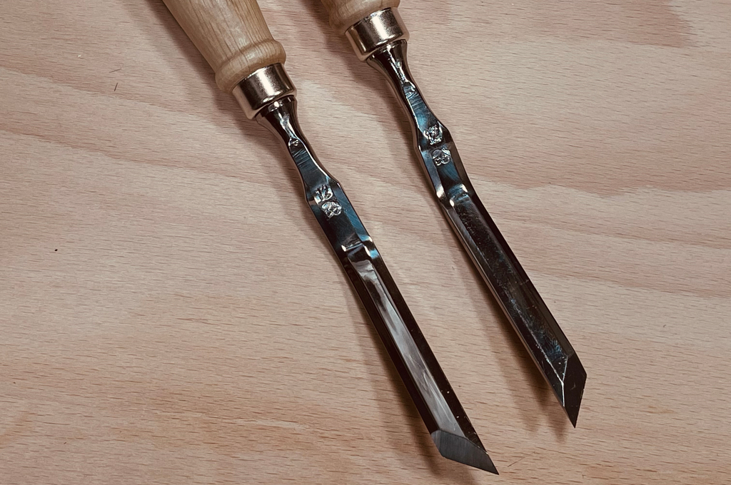 Wood Carving Knife, Long wide blade, Skew edge, Hornbeam handle - Two  Cherries USA